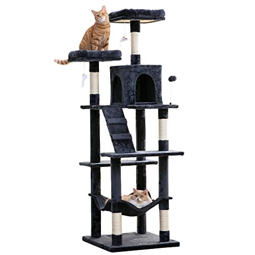 Stable Light Gray MWPO 63.8inch Multi-Level Cat Tree for Large Cats — Smoky Gray