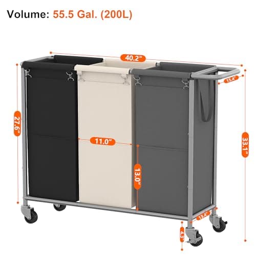 Laundry Separator Hamper with Rolling Wheels for Dirty Clothes Storage