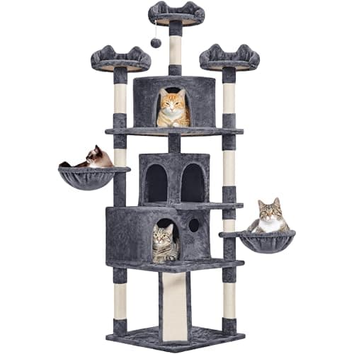 Yaheetech Large Cat Tree Tower, 76.5in Multi-Level Scratch & Play, Dark Gray