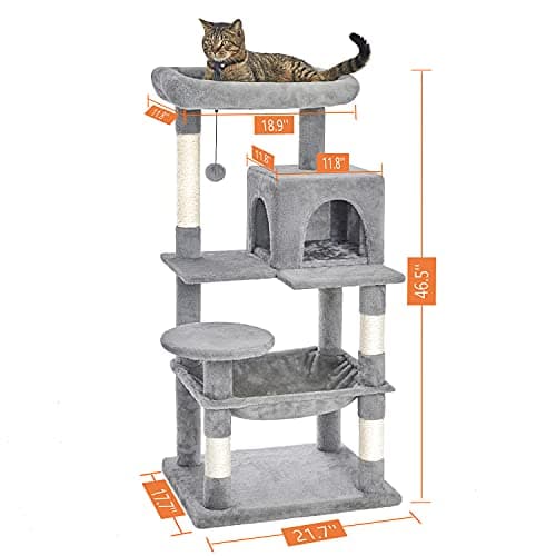 Catinsider Multi-Level Cat Tree with Sisal Scratching and Plush Perches Light Gray