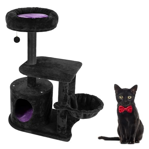 Gothic Black Cat Tower with Sisal Posts & Comfort Basket