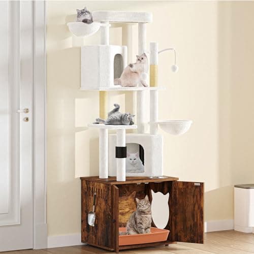 YITAHOME 71 Inch Cat Tree with Double Litter Box Enclosure and Cat Tower Condo for 2 Cats — Rustic Brown
