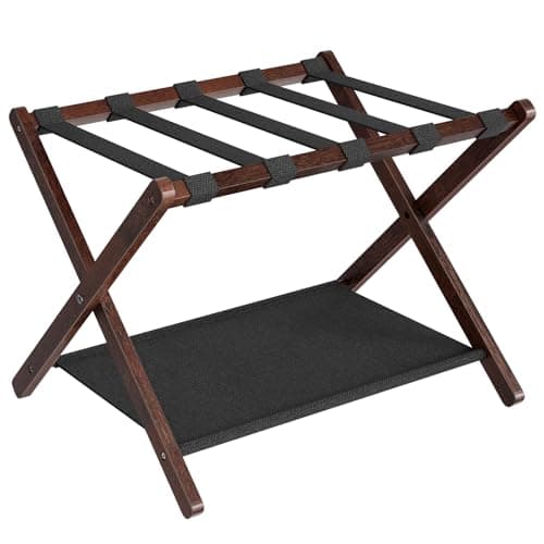 Bamboo HOOBRO Luggage Rack, Folding Holder with Straps, Brown & Black BR17XL01