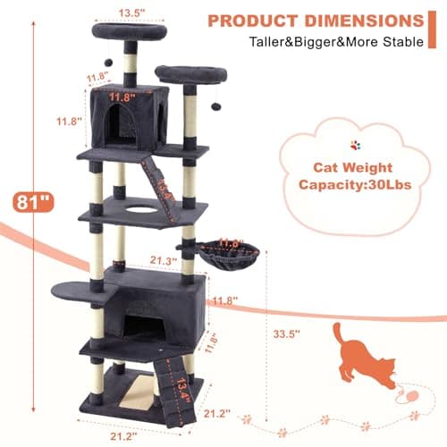 MDEAM Cat Tree 81 Inch Multi-Level Large Cat Tower for Large Cats