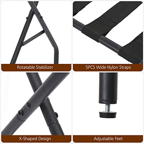 Foldable Metal Luggage Rack for Guest Room, Bedroom, Hotel - Holds up to 110 lb, Easy Assembly