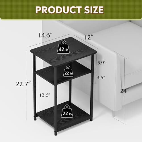 WLIVE 3-Tier Black End Table for Living Room, Bedroom, and Home Office