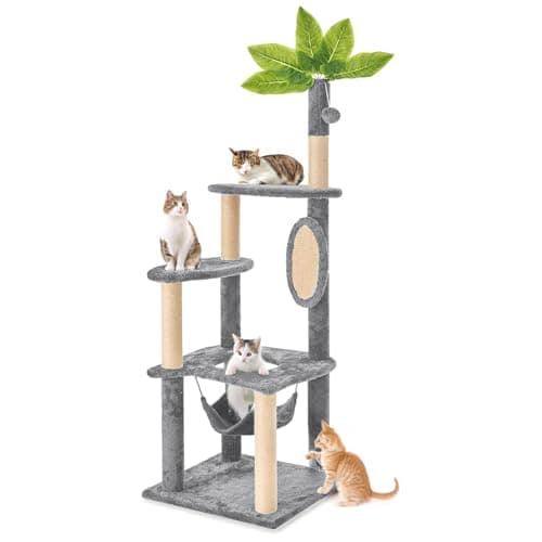 24 Inch Pink Floral Cat Tree for Indoor Cats — 55in Grey