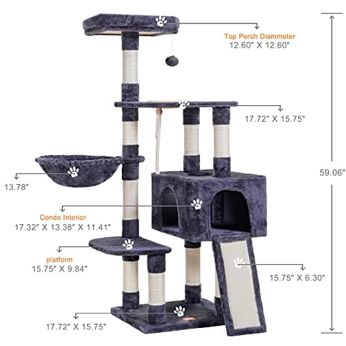 Heybly Cat Tree Multi-Level Cat Furniture with Feeding Bowl and Scratching Board