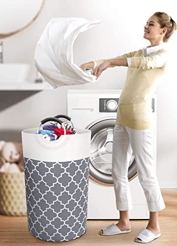 Large Collapsible Laundry Hamper Bag with Handles, 82L Waterproof Storage for College Dorm and Family (Grey)