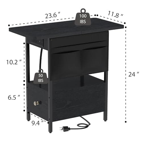Narrow Nightstand with Storage & Charging for Small Spaces