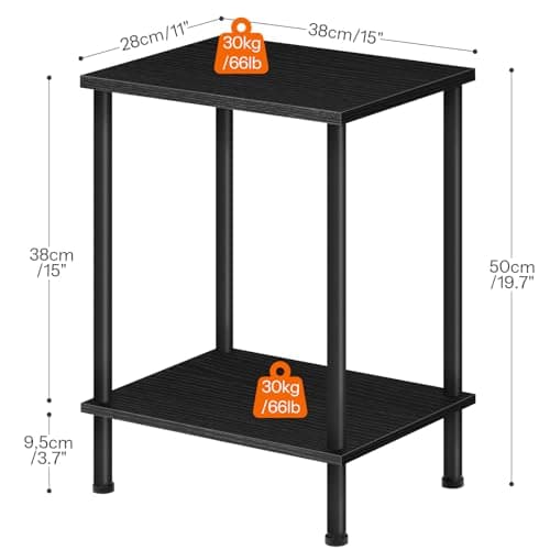 HOOBRO Black End Table with 2-Layer Storage, Stable Frame, Easy Assembly