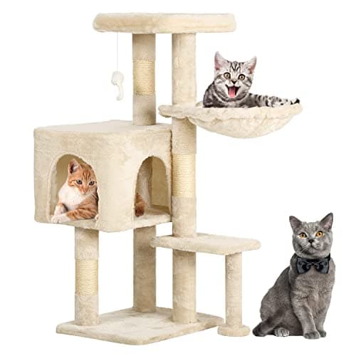 BestPet 36 Inch Tall Cat Tree with Scratching Post & Hammock (Dark Gray) — Beige