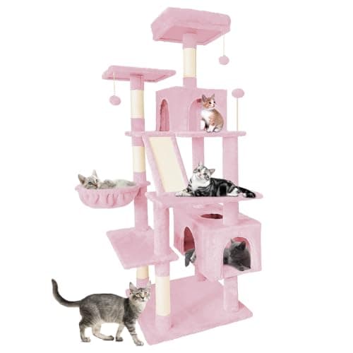 70" Multi-Level Cat Tree Tower with Sisal Scratching Post (Green) — A-Pink