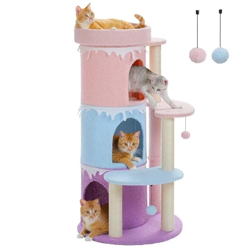 PetepeLA 5-Level Cat Tree for Indoor Cats Beige — Pink