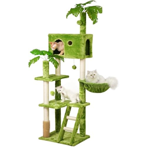 Large Green Cat Tree with Scratching Post & Hanging Hammock