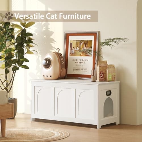 DINZI LVJ Hideaway Cat Litter Box, Flip Top & Sturdy Enclosure, White