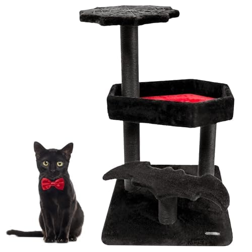 Gothic Black Cat Tower with Sisal Posts & Comfort Basket — 30.3" H