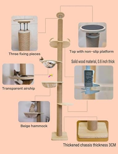 Adjustable Floor to Ceiling Cat Tree with Natural Sisal Rope 55.52-118.5 Inches
