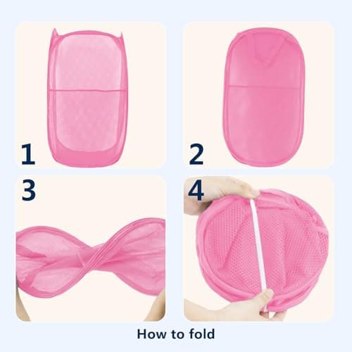Collapsible Pink Pop Up Laundry Hamper for Travel and Storage