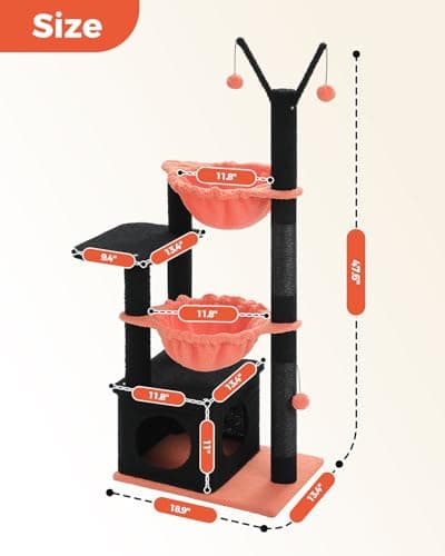 Spooky Gothic Cat Tree with Coffin Condo, 2 Metal Hammocks & Scratching Post, Black Halloween