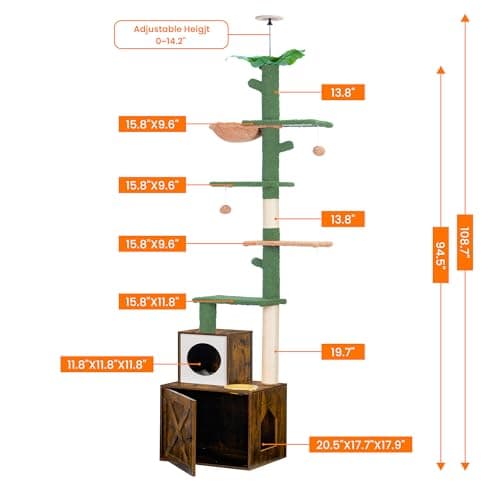 Adjustable Cactus Cat Tower with Cozy Basket and Scratching Board