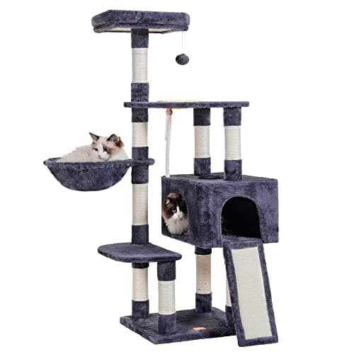 Heybly Cat Tree Multi-Level Cat Furniture with Feeding Bowl and Scratching Board