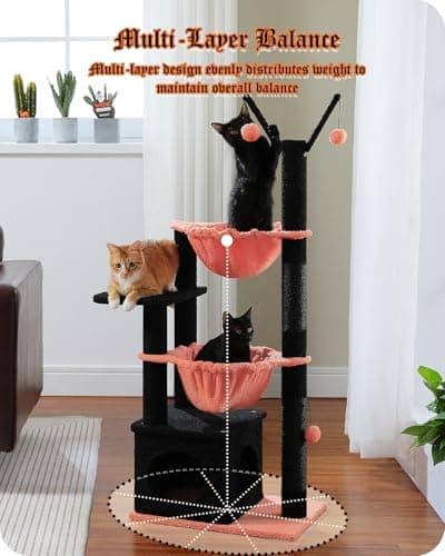 Spooky Gothic Cat Tree with Coffin Condo, 2 Metal Hammocks & Scratching Post, Black Halloween