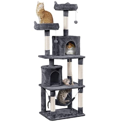Yaheetech 62.2in Pink Cat Tower with Hammock, Condo & Scratching Posts — Dark Gray