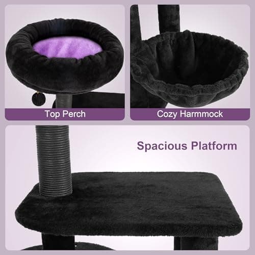 Gothic Black Cat Tower with Sisal Posts & Comfort Basket