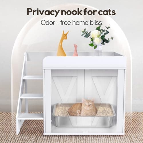 Cat Litter Box Enclosure, White Scratch-Resistant Multi-Functional Furniture & End Table-Easy Assembly
