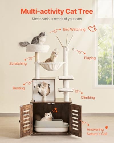 VEVOR 2-in-1 Cat Tree with Litter Box & Multi-Level Tower