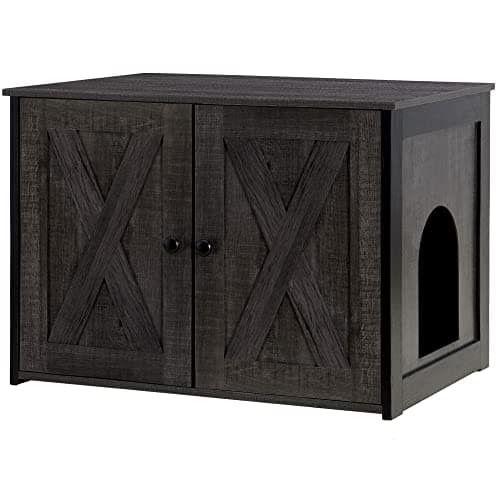 Dwanton Reversible Cat Litter Box Enclosure, Greige Wooden Furniture — Dark Gray