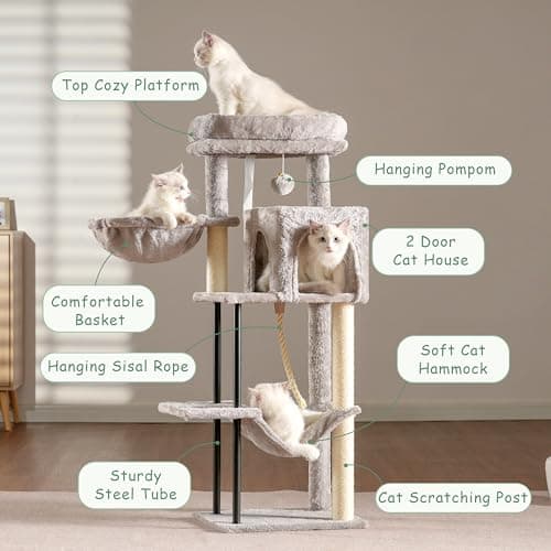 Light Gray 43.3 inch Sturdy Cat Tree Tower for Indoor Cats