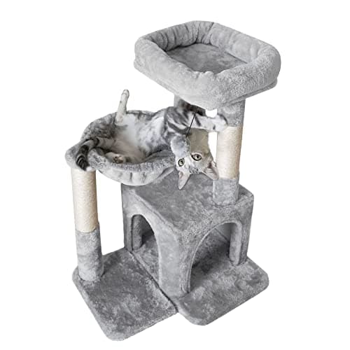 Pesofer Small Cat Tree with Sisal Scratcher and Hammock Light Gray