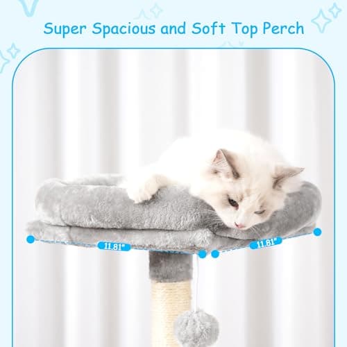 Light Gray MPJ007SW Plush 42.5-Inch Cat Tower with Scratching Post & Hanging Ball