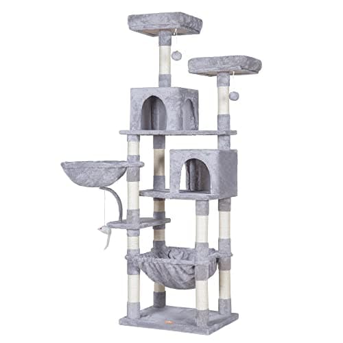 Heybly Light Gray Cat Tree with Toy & Padded Perch — Light Gray