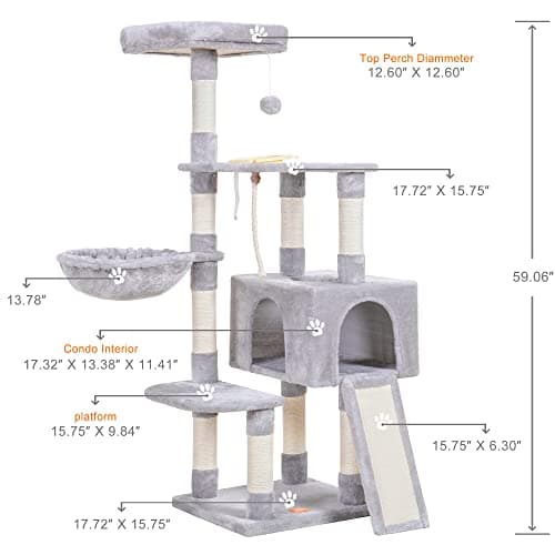 Heybly Cat Tree Multi-Level Cat Furniture with Feeding Bowl and Scratching Board