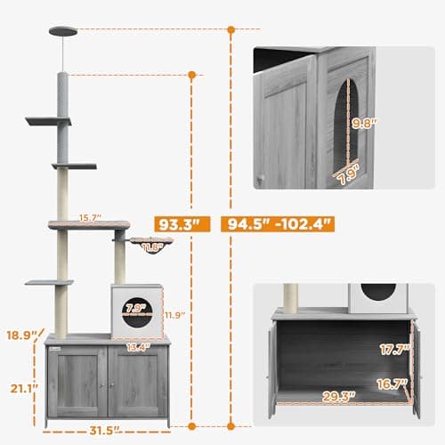 PawHut 2-in-1 Cat Tree & Litter Box Enclosure, Gray