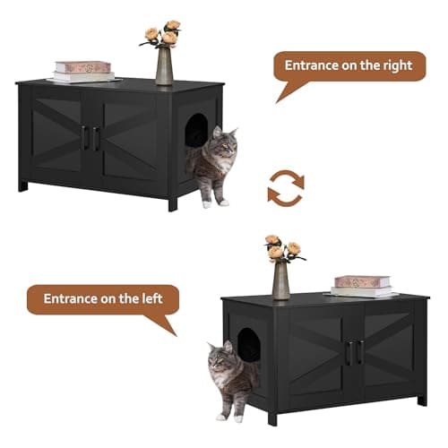 Homedy Black Wooden Cat Washroom with Barn Door, Fit Most Litter Box
