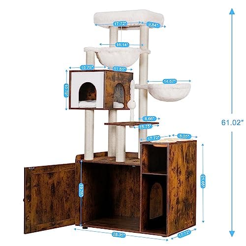 Modern Cat Tree with Litter Box Enclosure and Food Station