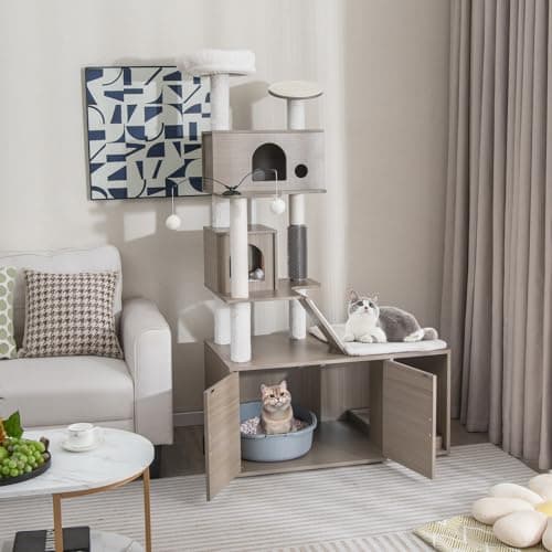 PETSITE 2-in-1 Cat Tree with Litter Box & Condos (68" Tall)