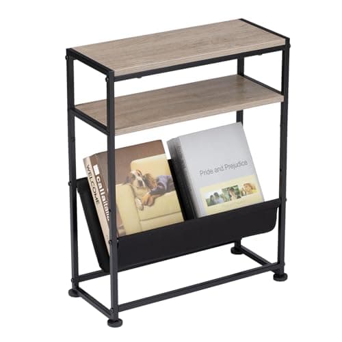 Narrow End Table for Small Spaces - Black Magazine Holder Side Table — Oak