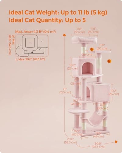 61-Inch Cat Tower with Multi-Levels and Accessories for Indoor Cats