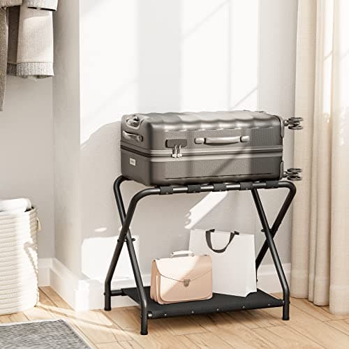 HOOBRO DOUBLE Tiers Metal Luggage Holder, Black BK02-04XLP2
