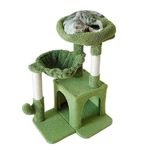 Pesofer Small Cat Tree with Sisal Scratcher and Hammock Light Gray — Green