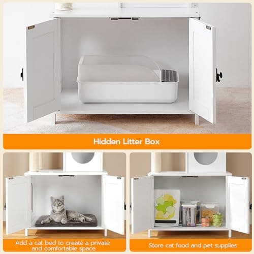 HOOBRO White Cat Tree Tower with Litter Box Enclosure WT15MZ03