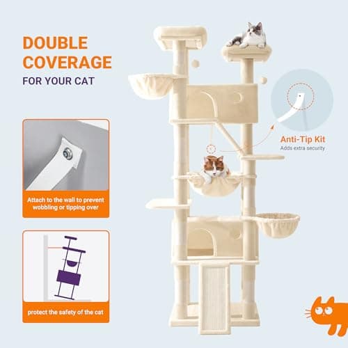 Allewie 81-Inch Tall Multi-Level Cat Tree with Condo and Hammock