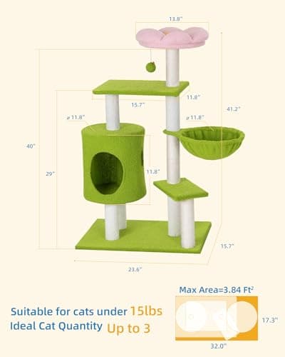 Green Cozy Cat Condo with Hammock & 3 Scratching Posts for Indoor Kittens