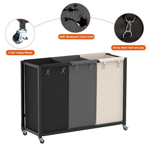Heybly 126L Laundry Sorter with Rolling Bags and Storage Drawers - Rustic Brown