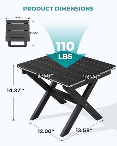 Serwall HDPE Adirondack Portable Outdoor Side Table, Black